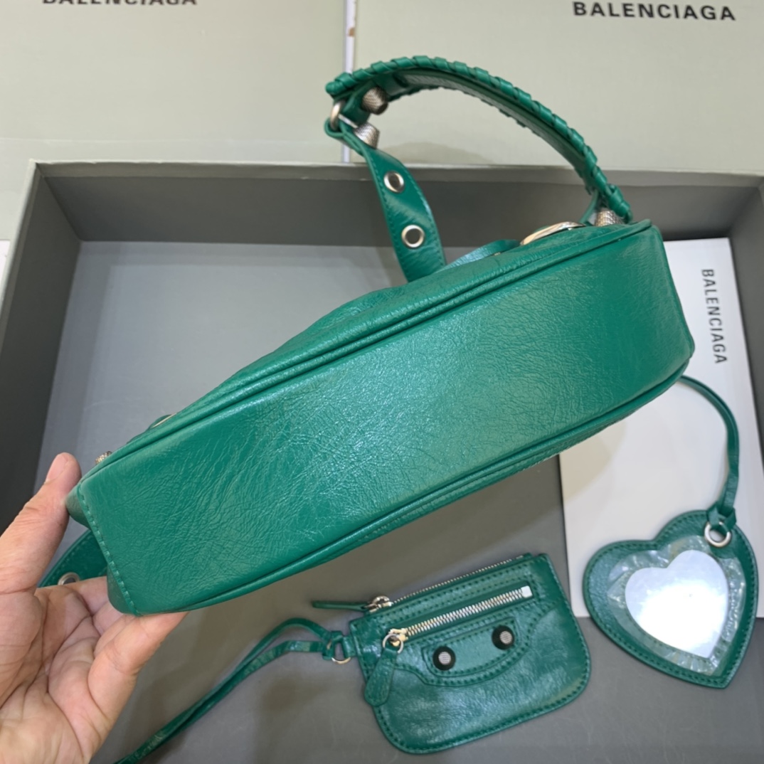 Balenciaga Le Cagole XS Shoulder Bag Crocodile Embossed Green 